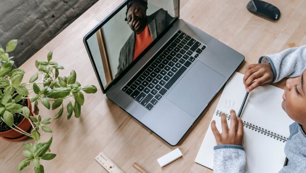 CBSE student attending an individual one on one online tuition session on a laptop