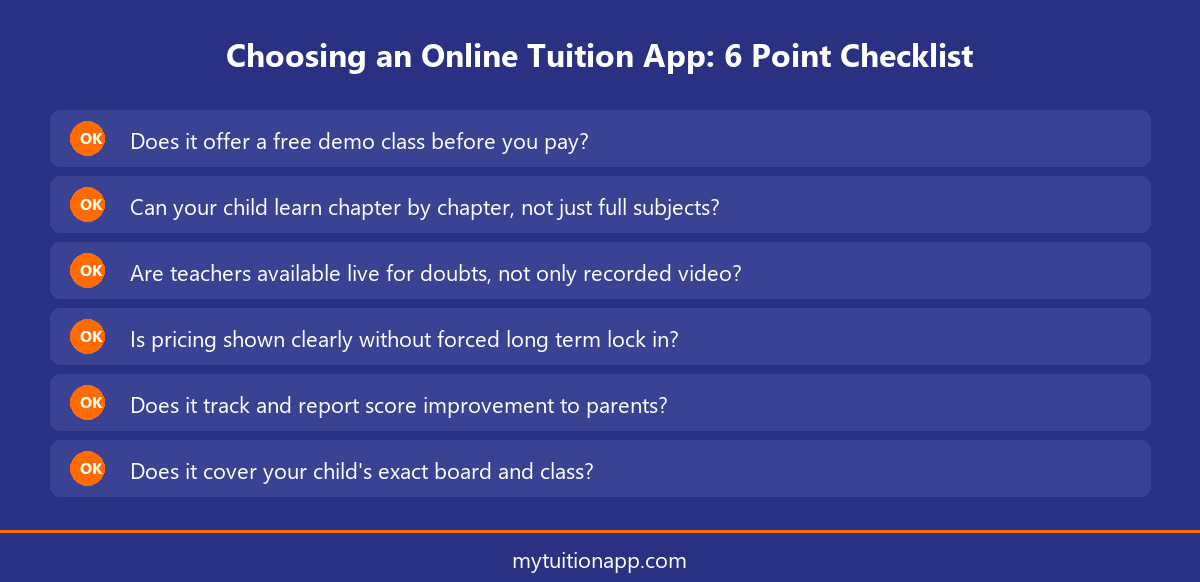 Checklist for choosing the right online tuition app